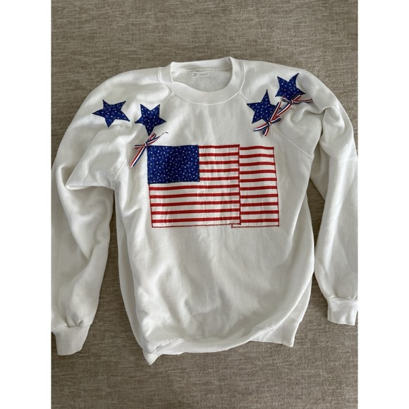 Hanes Sweaters - Women's Hanes Vintage Patriotic Sweater Red White Blue Size Large 4th Of July